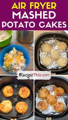 air fryer mashed potato cakes in different stages