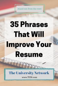 the words, 35 phrases that will improve your resume in front of a computer keyboard