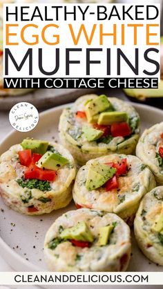 healthy baked egg white muffins with cottage cheese and avocado on top