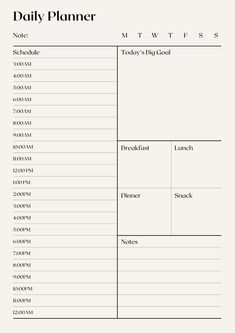 the daily planner is shown in black and white, with lines on each side of it