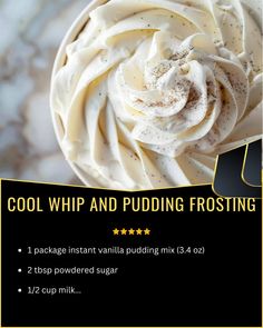 an advertisement for a cold whip and pudding frosting recipe