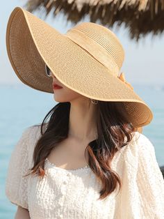 Caqui  Collar  Papel   Embellished Sunhat Reference, Vacation Hats For Women, Beach Hat Outfit, Sunhat Outfit, Beach Hats Outfit, Women Straw Hat, Beach Hats For Women, Paper Plain, Beach Vacation Style