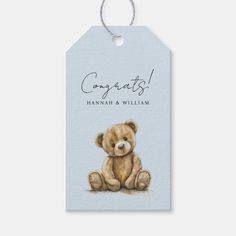 Cute Teddy Bear Blue Baby Boy Baby Shower Watercolor Teddy Bear, Baby Shower Thank You Gifts, Custom Ribbon, Baby Shower Gifts For Boys