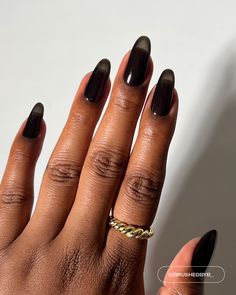 A black sheer polish with a jelly finish. Translucent Black Acrylic Nails, Clear Nail Polish For Men, Moody Nails, Fall Nail Art Ideas, Sheer Polish, Villain Era, Sheer Nails, Dark Nail, Jelly Nails