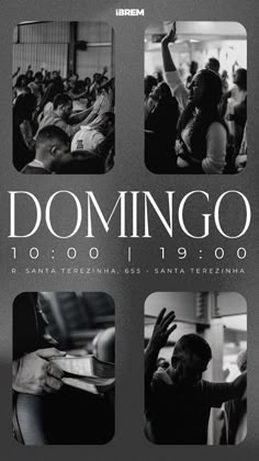 the poster for dominoo is shown in black and white, with images of people