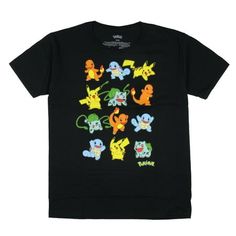 Unleash your inner Pokmon Trainer with this vibrant t-shirt featuring a 12-character grid of your favorite Pokmon! Each beloved character is showcased in a bright, vivid design that brings their unique personalities to life. Whether you're a fan of the iconic Pikachu or you resonate with the cool charm of Squirtle, this tee has something for every Pokmon enthusiast. The eye-catching colors and detailed artwork make it a must-have for casual wear or for showing off at your next Pokmon event. Craf Grid Game, Detailed Artwork, Kids Clothes Boys, Catch Em All, Boys Shirts, The Cool, Personalities, Large Black, Boy's Clothing