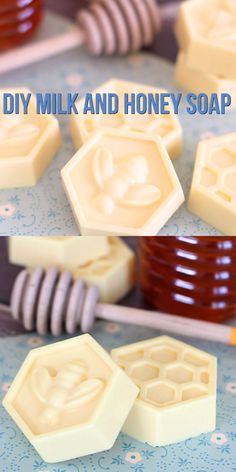 homemade honey soaps with text overlay that reads diy milk and honey soap