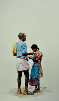 two people standing next to each other in front of a white wall and one is touching the hand of another person