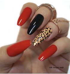 Fantastic Nails, Long Stiletto Nails, Red Nail Art, Stiletto Nail Art, Animal Nails, Super Nails, Coffin Nails Designs