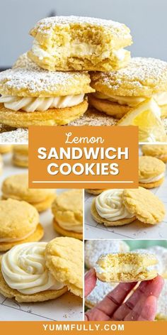 lemon sandwich cookies with powdered sugar on top