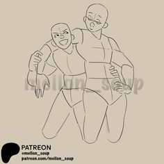 an image of two people that are in the same drawing style, one is holding another person