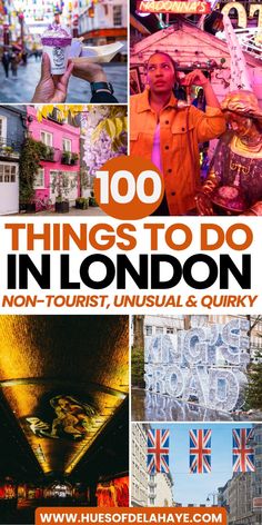 the cover of 100 things to do in london, including an image of people and buildings