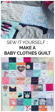 a baby quilt is shown with the words sew it yourself make a baby clothes quilt