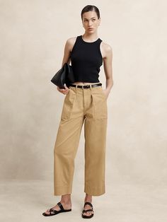 Barrel Crop Chino | Banana Republic Factory Cotton Pants With Pockets, Effortless Cotton Pants With Pockets, Effortless Straight Leg Cotton Pants, Effortless Cotton Bottoms For Fall, Effortless Wide-leg Cotton Pants, Effortless Everyday Cotton Bottoms, Effortless Cotton Pants For Spring, Everyday Organic Cotton Bottoms For Spring, Organic Cotton Bottoms For Everyday Spring Wear