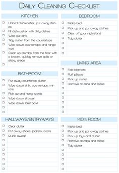 the daily cleaning checklist is shown in blue