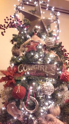 a christmas tree decorated with ornaments and lights