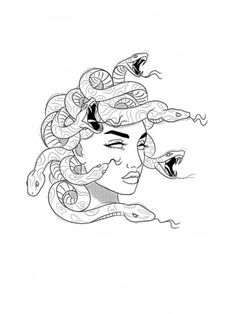 a drawing of a woman with snakes on her head