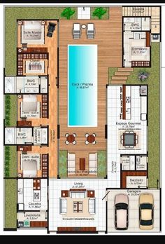 a floor plan for a house with swimming pool