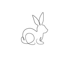 a black and white drawing of a rabbit sitting on the ground with its head turned to the side