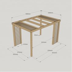 the measurements for a wooden table with slatted sides and bottom paneling on it