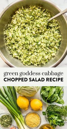 green goddess cabbage chopped salad recipe with lemons, celery and other ingredients