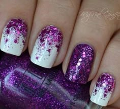 Purple Glitter Nails, White Nail Art, Trendy Nail Art, Prom Nails