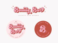 the logos for beauty bar, lashes and brows are shown in three different colors