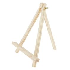 a wooden easel on a white background with clippings to the top and bottom