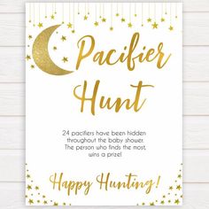 a white and gold card with the words happy hunting written in gold foil on it