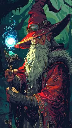 an old wizard holding a crystal ball in his hand and pointing it at the light