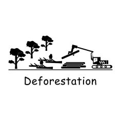 a black and white logo with the words deforestation in front of a tree