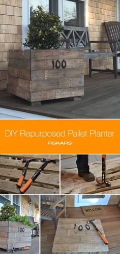 diy repurposed pallet planter on the front porch