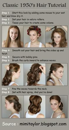 Vintage Updo Tutorial, 1950s Hairstyles Tutorial, 1950s Hair Tutorial, 1950s Hairstyle, Cabelo Pin Up, Vintage Hairstyle, Vintage Updo