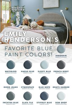 the color scheme for this bedroom is blue and has many different shades to choose from