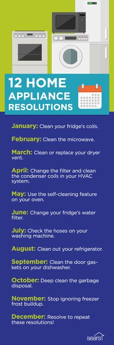 a blue and green poster with the words home appliance resolutions on it