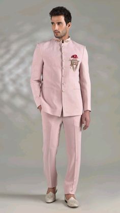 Sherwani With Dhoti, Jodhpuri Sherwani, Menswear Wedding, Embroidery On Collar, Sherwani For Groom, Prince Suit, Jodhpuri Suits, Men Sherwani, Pink Pant