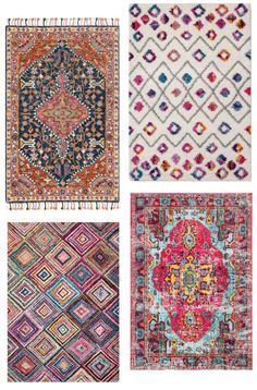 four rugs with different colors and patterns