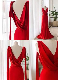 Elegant Red Evening Dresses Party Prom Dress fg4160 – formalgowns Burgundy And Gold Outfit, Oscar Dresses Best Red Carpet Looks, Red Couture Gowns, Sari Blouse Styles, Minimal Stil, Red Evening Dresses, Satin Sleeves, Backless Evening Gowns, Red Evening Dress