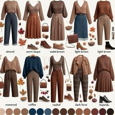 Light Earth Tone Outfits, Cute Autumn Outfit, Brown Matching Colors Clothes Outfit, Soft Classic Fall Outfits, Scotland Autumn Outfit, Fall Capsule Wardrobe 2024 Work, Warm Autumn Outfits Capsule Wardrobe, Hourglass Fall Outfits, Dark Autumn Outfits Style