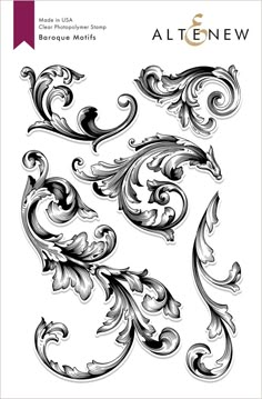 an ornate design with swirls and leaves in black on a white background for the altenew logo