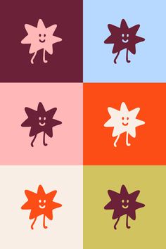 four different colored stars with faces and arms in the same color scheme, one has an emoticive expression on its face