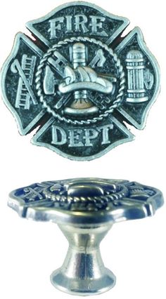 a fire department emblem on top of a metal object