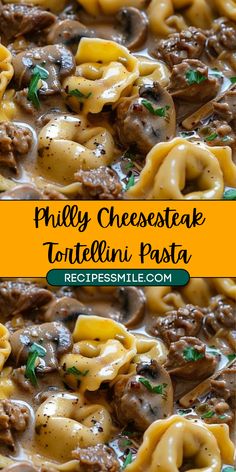 Combine cheesy tortellini with savory beef and veggies in this Philly Cheesesteak-inspired pasta! A creamy, indulgent dish perfect for any dinner occasion. Cheesy Tortellini, Beef And Veggies, Cheesy Pasta Recipes, Slow Cooker Salisbury Steak, Steak Pasta, Tortellini Recipes, Tortellini Pasta, Beef Pasta, Eat Beef