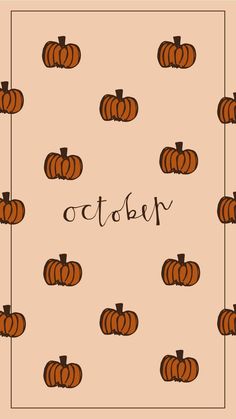 an orange and brown pattern with pumpkins on it, the words october written in russian