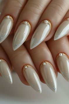 Ivory Nails, Engagement Nails, Pearl Nails, Bride Nails, Nails 2024, Bridal Nails, Elegant Nails, Classy Nails, Chic Nails