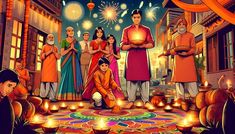 Diwali festival with families lighting lamps and setting off fireworks | Premium AI-generated image Diwali Festival Drawing, Festival Drawing, Memory Drawing, India Poster, Indian Family, Festivals Of India, Diwali Images, Computer Shortcuts, Diwali Wishes