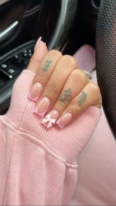 Pink Tip Nails, Nail Pics, Girly Acrylic, Graduation Nails, Short Square Nails, Girly Acrylic Nails, Short Square Acrylic Nails, Nail Idea, Winter Nail Designs