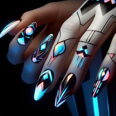 Futuristic Nail art for your inspiration Nails Cyberpunk, Futuristic Nail Art, Cyberpunk Nails, Weird Nails, Mexican Wrestling, Crazy Nails, Most Beautiful Animals