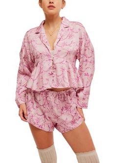 Elevate your sleepwear assortment with this printed pajama set from Free People. | Free People Beauty Sleep Pajama Set, Medium Printed Pajama, Short Pajamas, Swimsuit Cover Up Dress, Beauty Sleep, Sleep Shorts, Satin Pajamas, Sleep Set, Pajama Set Women, Short Pajama Set