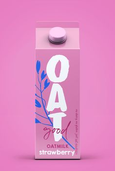 a carton of oat milk on a pink background with the word oat written in white